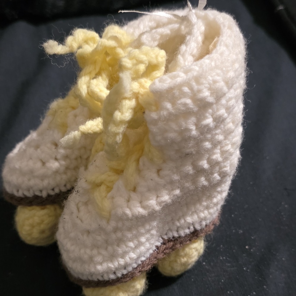 Handmade Crochet Bootie Shoes White Yellow Brown Unisex Baby Toddler